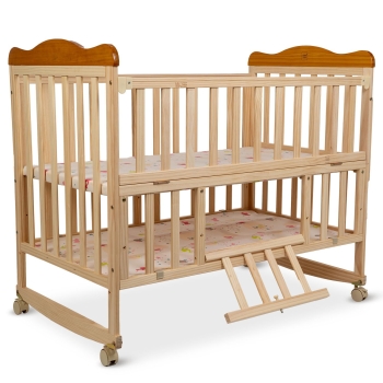 Mee Mee Premium Wooden Baby Cot Extendable Swinging Bed with 360° Rotation | Rocking Baby Crib 0-4 Years Kids | Multi-Feature Baby Bed with Extra Storage Space | Attach to Parent Bed (Light Oak)