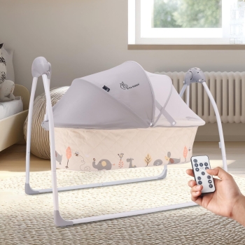 R for Rabbit Lullabies Baby Cradle Automatic Swing with 5 Point Safety Harness, Remote Control, Mosquito Net, Timer, Soothing Music for Kids Age 0-2 Years Weight Upto 12 Kg (Cream)