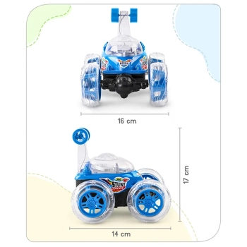Remote Control 360 Degree Twisting Stunt Blue Car  1 24 Scale Rechargeable Car with Lights  Gifting Car  1