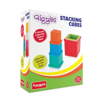 Giggles Funskool Plastic Stacking Multicolored Cubes,Blocks With Alphabet,Helps To Sort,Stack And Nest,12 Months&Above,Infant And Preschool Toys,Multi Color