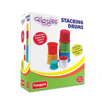 Giggles Funskool - Stacking Drums, Multicolour Stacking Blocks With Animals, Helps To Sort,Stack And Nest, 12 Months & Above, Infant And Preschool Toys