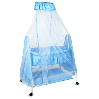Spacious Swinging Baby Cradle with Mosquito Net (Blue)