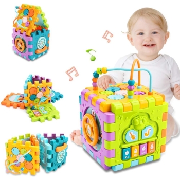 Activity Cube Baby Toys 6 in 1 Multi-Purpose Educational Learning Cube with Music Activity Center Play Square Toy Gift for 18M+ Year Old Boy...