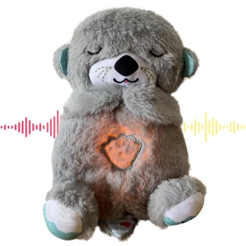 Breathing Teddy Otter Glowing Music for Baby Sensory Sleep Lights Rhythmic Soft Toy Simulation Plush for Babies Kids Soothing Sound