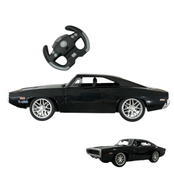 Remote Control Car, High Speed Toy Muscle Cars Fast & Furious 1970 Dodge Rc Car for Boys,Glossy Black 2.4G with Lights and Door Open Feature
