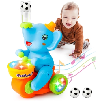 Toyz Musical Walking Elephant Drummer Toy Flashing Light and Amazing Sound Beating Drum Blowing Ball Toys for Kids Boys & Girls - Blue