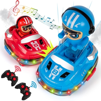 2 Pack Remote Control Bumper Car Toys Set forToddlers&Kids, Mini RC Ejection Battle Race Cars with LED Lights, Music & Spray, Ideal Christmas Birthday Gift for Age 3+ Kids Unisex,Multicolour