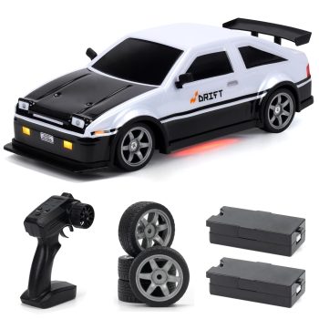 1:16 RC Drift Car, 20KM/H 4WD High Speed Remote Control Cars for Kids, with LED Lights, One Batteries, Extra Tires, Drift RC Cars for Adults,Black