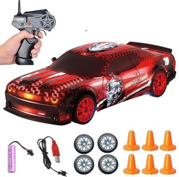ROYAL DEALS RC Drift Car 2.4GHz 1:24 Scale 4WD Remote Control Car 15KM/H High Speed Drifting RC Cars with Cool Lights, Two Batteries and Extra Tires Toys for Kids Boys Girls Adults(Musstang Model)