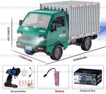 Advisian store Remote Control Car RC Kei Truck,1:16 Scale Transporter Pickup, 2.4GHz All Terrain RC Transport Cars with Spray & Light Toy Best Gifts for Kids (RC Transporter Truck - Green)