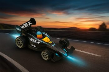 RISEX High Speed Remote Control Racing | 2.4GHz Wireless RC Formula Car with LED Lights | Rechargeable Drift Car for Kids (Black)