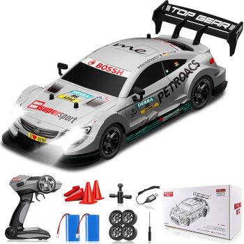 Hosestum 1/16 RC Drift Car, 4WD 2.4GHz RC Car with Lights, Rechargeable Batteries, Silver High Speed Racing Toy for Kids & Adults