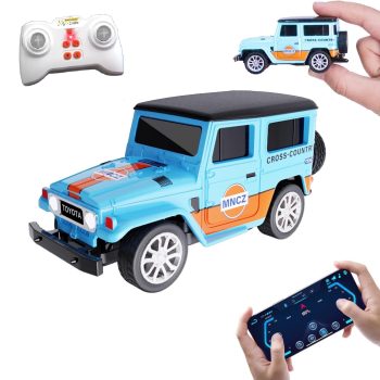 Bestie toys Remote Control Small Car, 1:64 Scale Off-Road RC Car, USB Rechargeable 2.4GHZ Three Speed Indoor Alloy Vehicle for Kids (Toyata Jeep (App Control))