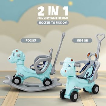 Baybee Raffy 3 in 1 Baby Rocking Horse Ride on Toy Car for Kids | Push Ride on Kids Car with Push Handle, Balance Board, Safety Belt | Baby Rocker for Babies | Rocking Chair for Toddlers 1-3 Years