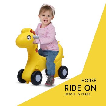 Baybee Baby Horse Rider Ride on Toy Car for Kids, Baby Ride on Push Car with High Backrest & Grip Handle | Kids Baby Car Toys for Kids | Horse Ride on Car for Kids 1 to 3 Years Boys Girls (Yellow)