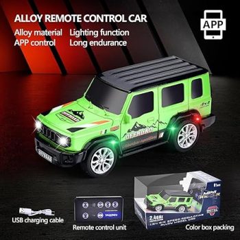 Bestie toys Mini RC Car, 1:64 Scale Off-Road Vehicle & Trailer Toy, 2.4GHz Wireless Remote Control, LED Lights, Alloy Case, MultiControl Modes, Speed/Steering Adjustable (Offroad Jeep)