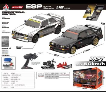 1/16 Fast RC Cars for Adults, RC Drift Car with ESP Gyro, 50KM/H High-Speed 4WD, Full Proportional Control, LED Light, 2 Rechargeable Batteries, RTR Drifting for Adults, Gift for Boys Kids and Girls