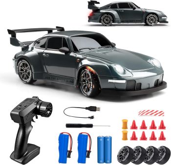 RC Drift Car, 1:24 Scale Remote Control Vehicle with LED Lights, 2.4GHz 20KM/H 4WD High Speed RC Cars, Drifting Tires＆Two Batteries, Racing Sports Toy Idea Gift for Adults Boys Girls and Kids